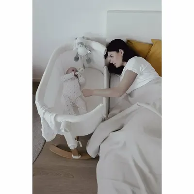 Patut co-sleeper PetiteMars Glory Bej 2 in 1 plibil, cu leganare, saltea, geanta de transport, ajustarea inaltimii in 5 pozitii, 0 luni+, greutate suportata 9 kg