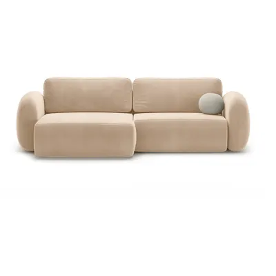 Colțar bej extensibil/cu spațiu de depozitare cu tapițerie din catifea Tonale – Cosmopolitan Design