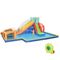 Outsunny Castel Gonflabil cu Tobogan, Perete de Cățărare, Tun de Apă, Inel de Baschet și Poartă de Fotbal, 590x460x220 cm, Multicolor | Aosom Romania