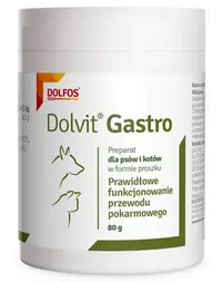 Supliment digestiv pudră pentru câini și pisici cu sensibilitate intestinală DOLFOS Dolvit Gastro 80 g cu acid butiric și inulină