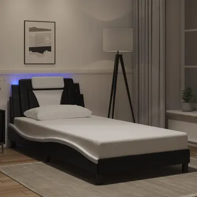 vidaXL Cadru de pat, Viana, cu LED fără saltea, negru și alb, 100x200 cm