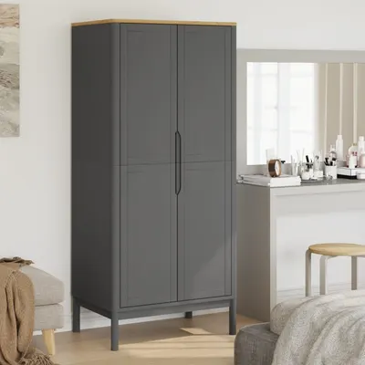 vidaXL Șifonier "FLORO", gri, 77x53x171 cm, lemn masiv pin
