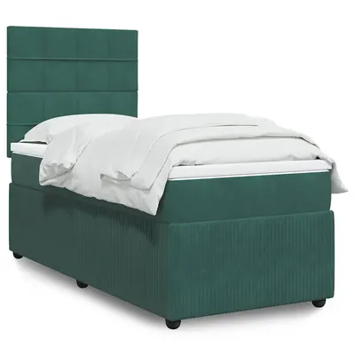 Gossi pat box spring cu saltea, verde inchis, 100x200 cm, catifea