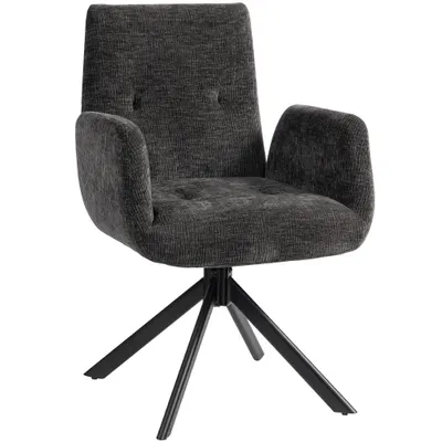 HOMCOM Fotoliu Rotativ pentru Dormitor, Material Textil cu Aspect de In și Picioare Înclinate din Oțel, Negru | Aosom Romania