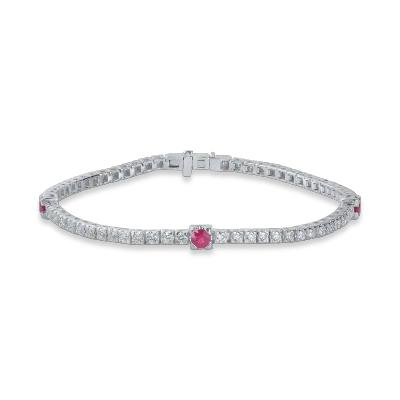 Bratara tennis din aur alb cu diamante de 2.1ct si rubine de 0.6ct