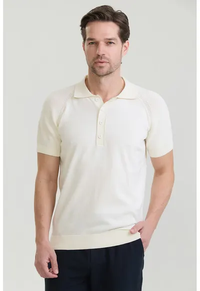 Tricou polo cu maneci raglan - Crem