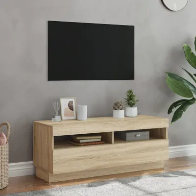 vidaXL Comodă TV cu lumini LED, stejar sonoma, 100x35x40 cm