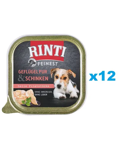 RINTI Feinest Poultry Pure&Ham pasare si sunca 12x150 g pentru caini