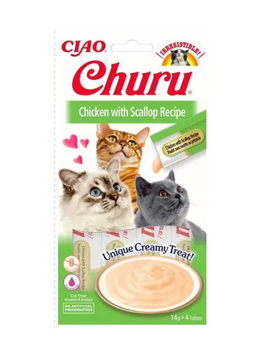 INABA Churu Cat Recompensa pentru pisici, piure de pui si scoici 56 g