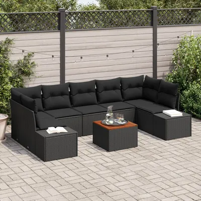 Gossi set de canapea de gradina cu 8 piese cu perne negru din ratan poli si acacia