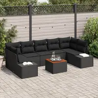 Gossi set de canapea de gradina cu 8 piese cu perne negru din ratan poli si acacia