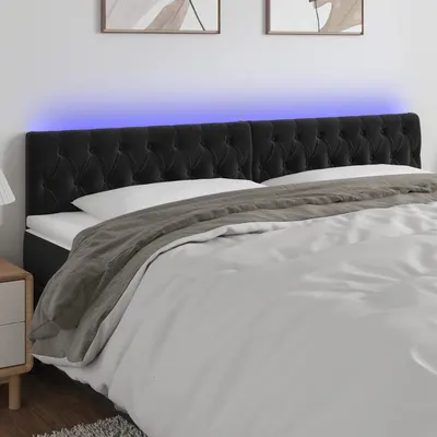 vidaXL Tăblie de pat cu LED, negru, 180x7x78/88 cm, catifea