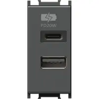 Modul Incarcator 2*USB PD 20W 1M antracit, TEM Modul TEM-EM69AT-U
