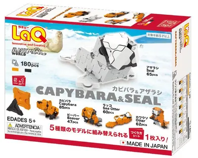Constructor pentru copii 5 în 1 LaQ Animal World - Capybara & Seal, 180 piese