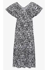 Rochie lunga cu maneci scurte si model bicolor