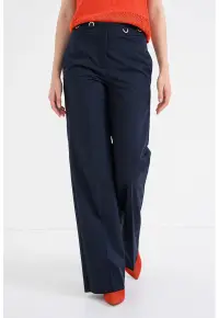Pantaloni drepti din bumbac cu pense - Albastru ultramarin