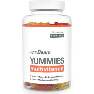 GymBeam Multivitamin Yummies bomboane tip jeleu cu complex de multivitamine aroma Orange, Lemon, Cherry 150 g