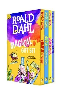 Roald Dahl Magical Gift Set (4 Books): Charlie and the Chocolate Factory, James and the Giant Peach, Fantastic Mr. Fox, Charlie and the Great Glass El
