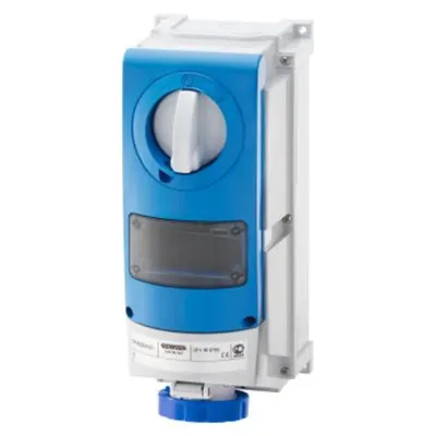 Priza industriala cu interblocaj verticala - WITH BOTTOM -FOR MOUNTING MODULAR DEVICES - FOR HEAVY-DUTY USE - 2P+E 63A 200-250V-50/60HZ 6H-IP66