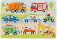 Puzzle din lemn cu maner Goki - Vehicule