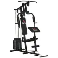 HOMCOM Sală de Gimnastică Multifuncțională cu Greutăți, Aparat Fitness Acasă cu Stivă de Greutăți de 45 kg, Echipament Sportiv Compact | Aosom Romania