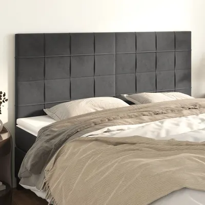 vidaXL Tăblie de pat gri închis 180x5x118/128 cm catifea