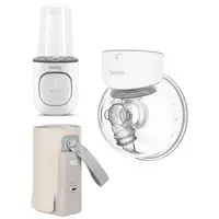 Pachet pentru hranire, Incalzitor biberoane, Lionelo, ThermUp 2.0, 5 in 1 + Pompa de san, Lionelo, Fidi Free Simple, Portabila, Cu accesorii, Hands-free + Incalzitor biberoane, Lionelo, ThermUp Go Plus, Portabil, Alb/Bej