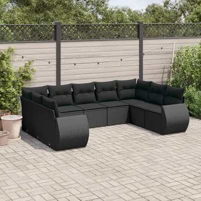 Gossi set mobilier de gradina cu perne, 9 piese, negru, poliratan