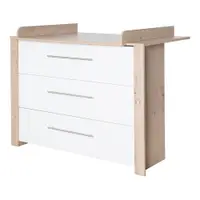 Comodă de copii albă/în culoare naturală joasă cu aspect de lemn de stejar cu masă de schimbat 112x98 cm – Roba