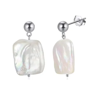 Cercei argint 925, JW1736, model perla neregulata, placati cu rodiu