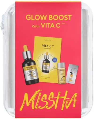 Missha Vita C Plus Set Glow Boost, cu trusă de toaletă, 4 piese