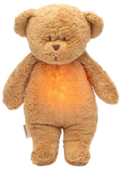 Jucărie moale Moonie Organic 2.0 - Bear, cu lampă de veghe și sunete liniștitoare, Cappuccino