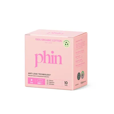 Absorbante de zi din bumbac organic, 10 bucăți, Phin