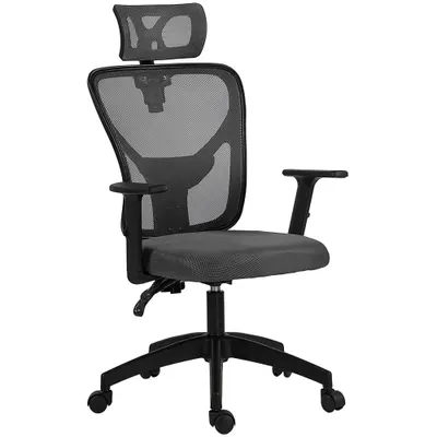 Vinsetto Scaun de Birou cu Inaltime Reglabila, 66x61x106-116cm, Gri Închis | Aosom Romania
