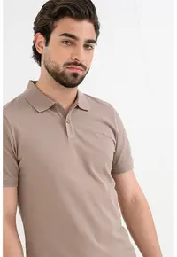 Tricou polo de bumbac cu model uni - Maro taupe deschis