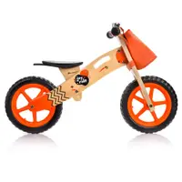 Bicicleta copii fara pedale din lemn Joy Ride Balance Orange 12 inch, scaun reglabil pe inaltime 34-38 cm, roti EVA, clopotel, gentuta accesorii, ghidon cu posibilitate de blocare