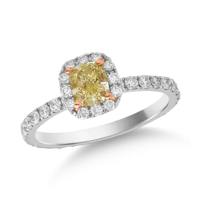 Inel din aur alb cu diamant fancy galben radiant de 0.7ct si diamante de 0.7ct