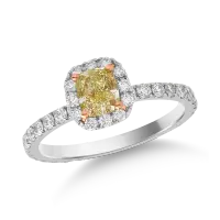 Inel din aur alb cu diamant fancy galben radiant de 0.7ct si diamante de 0.7ct