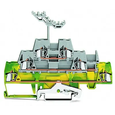 Triple-deck terminal block; Ground conductor/through/through terminal block; with marker carrier; for DIN-rail 35 x 15 and 35 x 7.5; 2.5 mm²; CAGE CLAMP®; 2,50 mm²; green-yellow/gray/gray