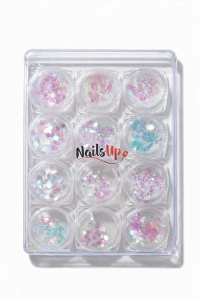Set 12 Decor Unghii NailsUp Paiete Si Glitter Nail Art White 02