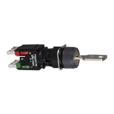 Selector cu Cheie Rotund, Ø 16, 2 Poz., Rama din Plastic, 1 No + 1 Nc
