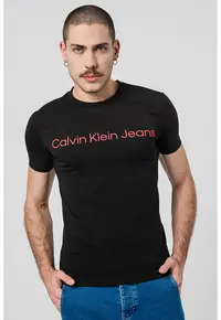 Tricou slim-fit cu imprimeu logo - Negru/Rosu vermillion