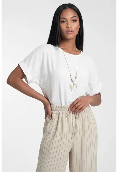 Bluza dama - M1322 - croiala lejera - decolteu rotund - alba - 100% poliester