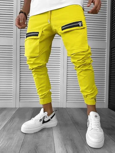 Pantaloni de trening cargo, mustar, conici Y103 120-2.3