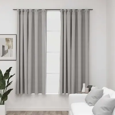 vidaXL Draperii opace aspect pânză, cu cârlige, 2 buc, gri, 140x175 cm
