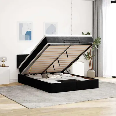 Gossi pat otoman cu saltea si led-uri negru 140x190 cm tesatura
