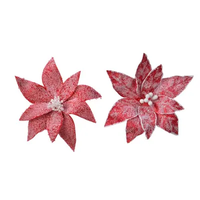 Decoratiune - Poinsettia on Clip Polyester Snow Velvet - mai multe modele