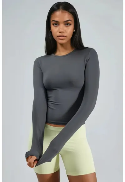 Bluza dama - slim fit - gri - elastan-poliamida