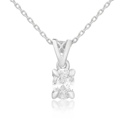 Lant cu pandantiv din aur alb cu diamant oval de 0.4ct