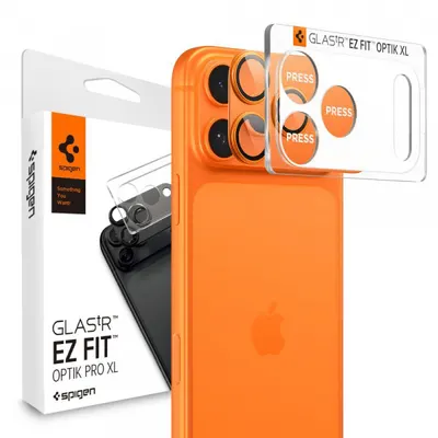 Folie de protectie Camera Spate Spigen GlastR EZ FIT Optik Pro pentru Apple iPhone 17 Pro Max, Sticla Securizata, Set 2 bucati, Portocalie AGL10650